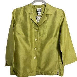 Vintage Clio 100% Silk Pistachio Green Women’s Small Top Classic Old Money Boxy